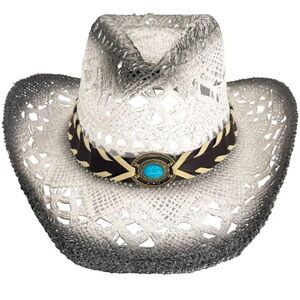 Mixed Black/White Cowboy Hat with Turquoise Beaded Lace Band (FREE Crossbody Bag